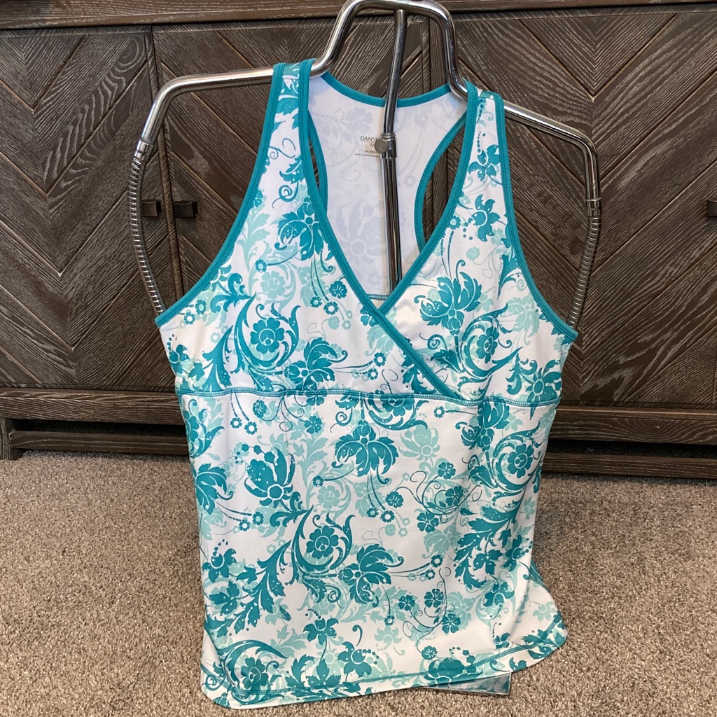 Danskin Now Women’s Floral Tank Top - Teal & White